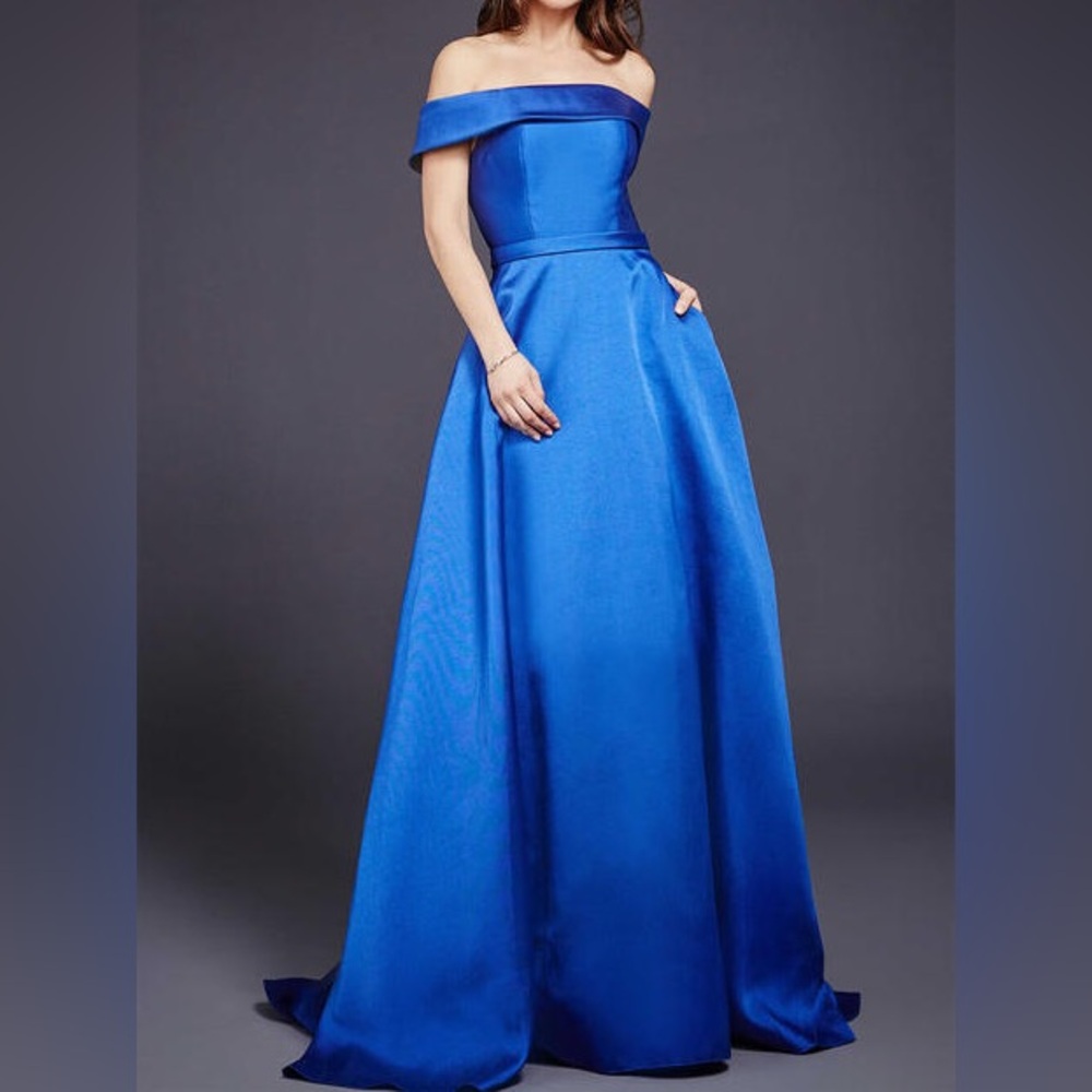 Elegant Jovani Blue Off-Shoulder Evening Gown